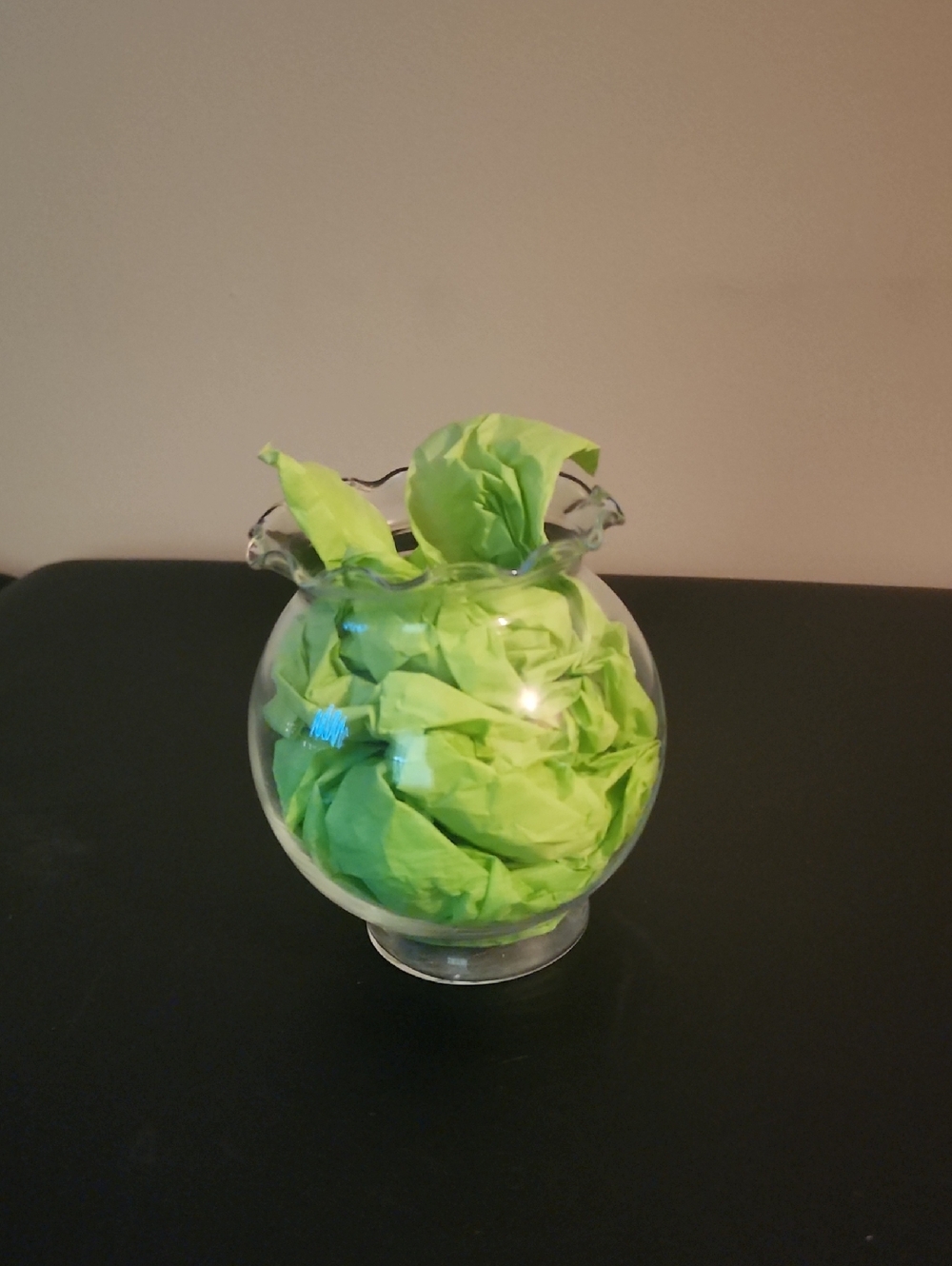 Clear Glass Decorative Vase with Scalloped Rim - Lime Green Accent